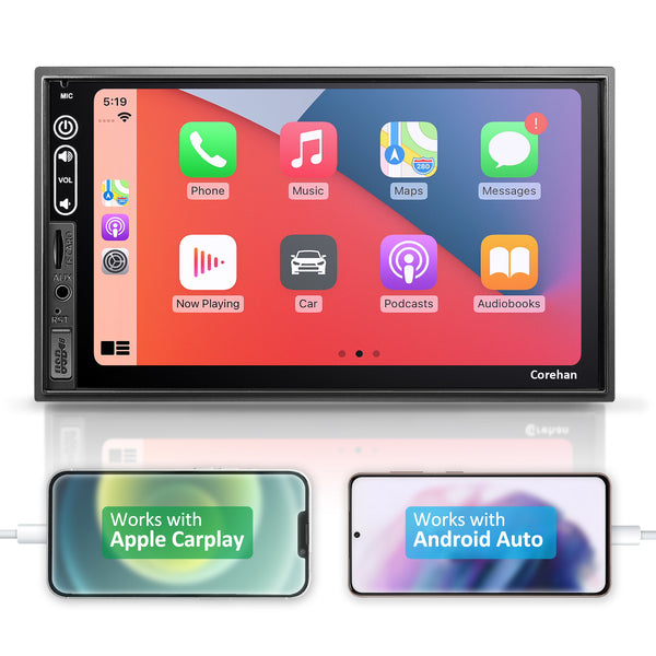 Double Din Stereo Car Audio Receiver - Corehan 7 Inch Touch Screen Car Stereo with Bluetooth Compatiable with Android Auto Car Play
